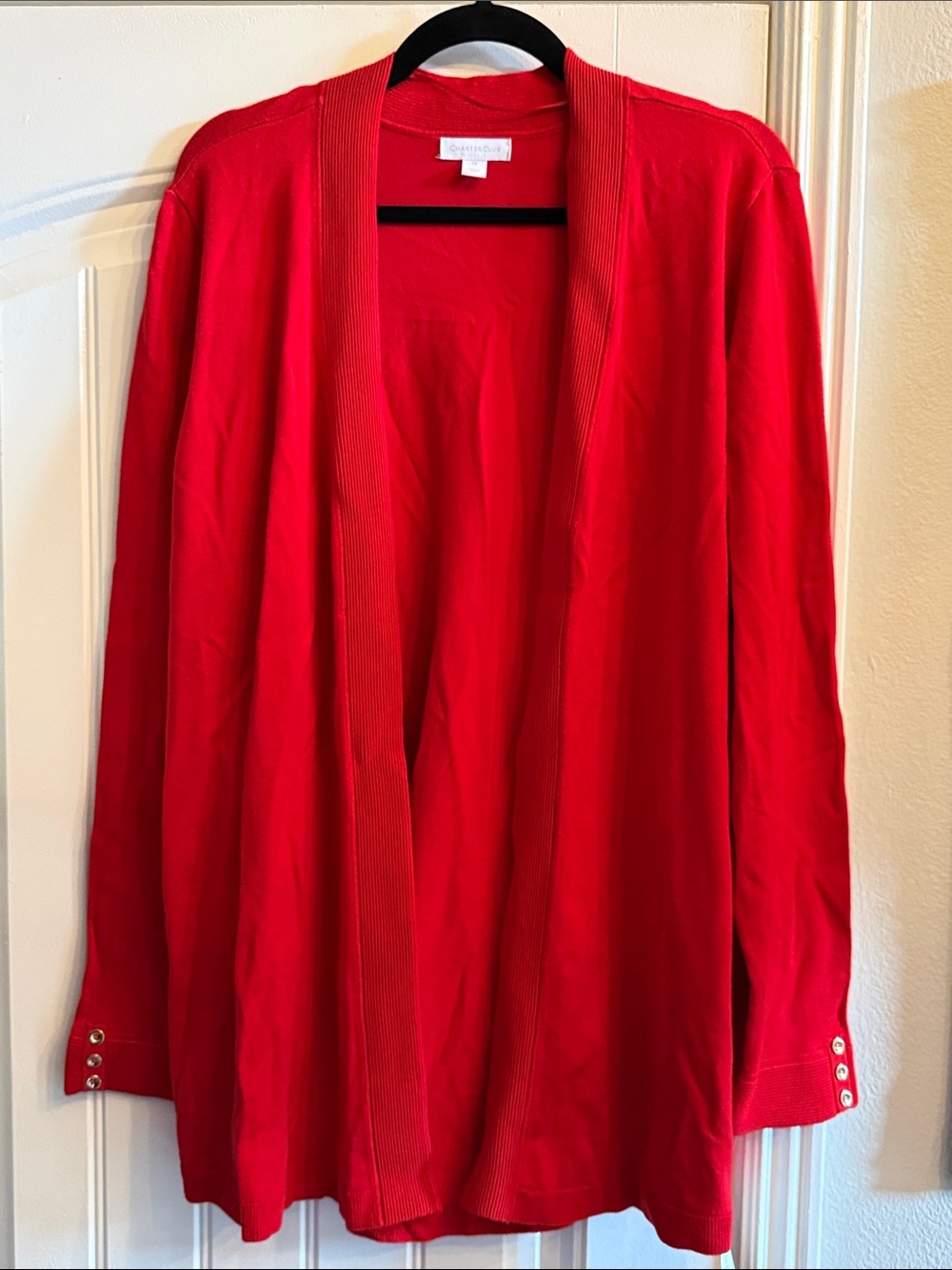 Charter Club Bright Red Open-Front Cardigan with Button Cuffs NWT